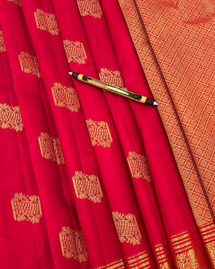 Pure Kanchipuram Silk Saree | Fancy Butta Weave | Red | Silk Mark Certified - Rosepetals Luxe