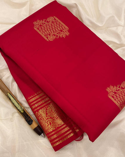 Pure Kanchipuram Silk Saree | Fancy Butta Weave | Red | Silk Mark Certified - Rosepetals Luxe