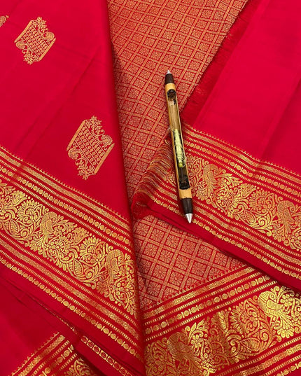 Pure Kanchipuram Silk Saree | Fancy Butta Weave | Red | Silk Mark Certified - Rosepetals Luxe