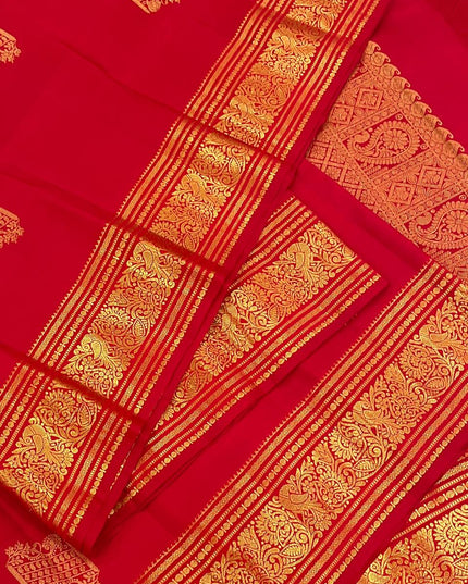 Pure Kanchipuram Silk Saree | Fancy Butta Weave | Red | Silk Mark Certified - Rosepetals Luxe