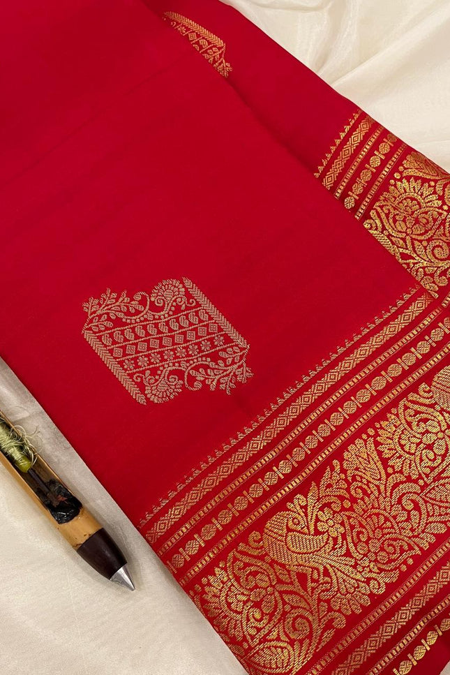 Pure Kanchipuram Silk Saree | Fancy Butta Weave | Red | Silk Mark Certified - Rosepetals Luxe