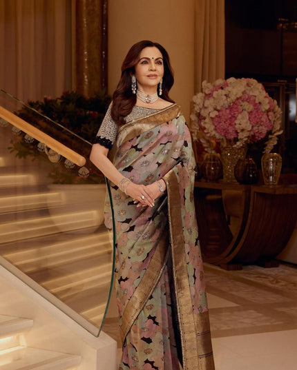 Pure Katan Silk Banarasi Saree | Tilfi Three-Colour Zari Weave | Handwoven Varanasi | Bridal & Wedding Wear - Rosepetals Luxe