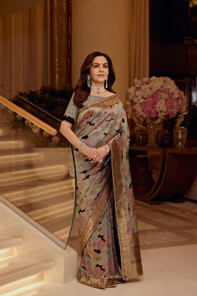 Pure Katan Silk Banarasi Saree | Tilfi Three-Colour Zari Weave | Handwoven Varanasi | Bridal & Wedding Wear - Rosepetals Luxe