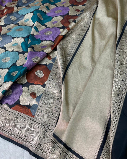 Pure Katan Silk Banarasi Saree | Tilfi Three-Colour Zari Weave | Handwoven Varanasi | Bridal & Wedding Wear - Rosepetals Luxe