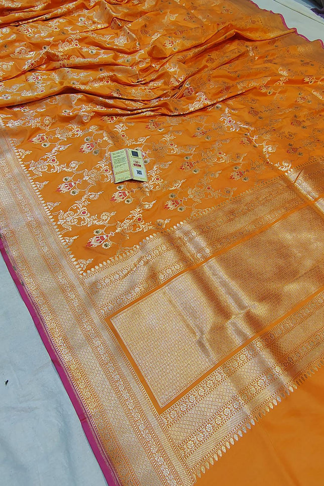 Pure Katan Silk Meenakari Pattu Saree | Golden & Silver Zari Work | 25 Styles - Rosepetals Luxe