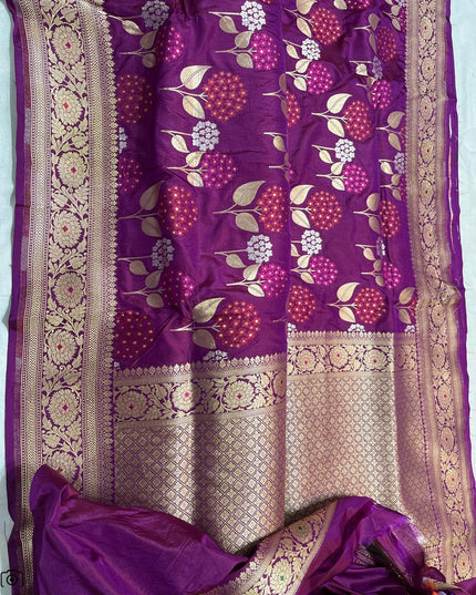 Pure Katan Silk Meenakari Pattu Saree | Golden & Silver Zari Work | 25 Styles - Rosepetals Luxe