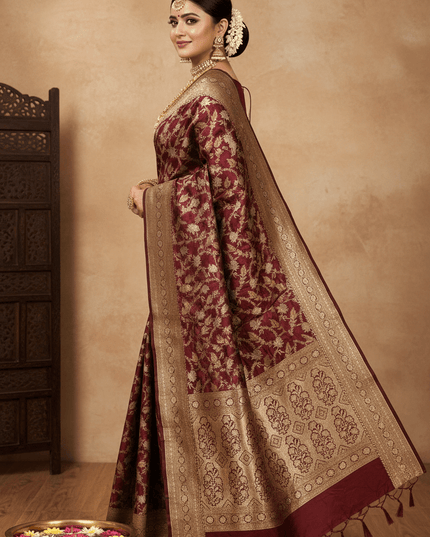 Pure Katan Silk Meenakari Pattu Saree | Golden & Silver Zari Work | 25 Styles - Rosepetals Luxe