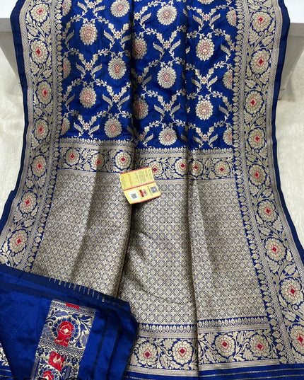 Pure Katan Silk Meenakari Pattu Saree | Golden & Silver Zari Work | 25 Styles - Rosepetals Luxe