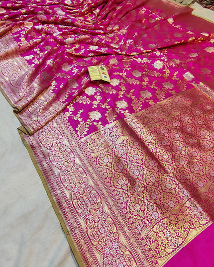 Pure Katan Silk Meenakari Pattu Saree | Golden & Silver Zari Work | 25 Styles - Rosepetals Luxe