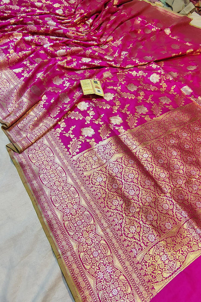 Pure Katan Silk Meenakari Pattu Saree | Golden & Silver Zari Work | 25 Styles - Rosepetals Luxe