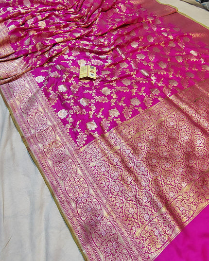 Pure Katan Silk Meenakari Pattu Saree | Golden & Silver Zari Work | 25 Styles - Rosepetals Luxe