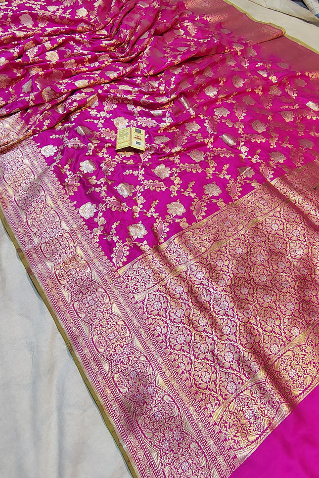 Pure Katan Silk Meenakari Pattu Saree | Golden & Silver Zari Work | 25 Styles - Rosepetals Luxe