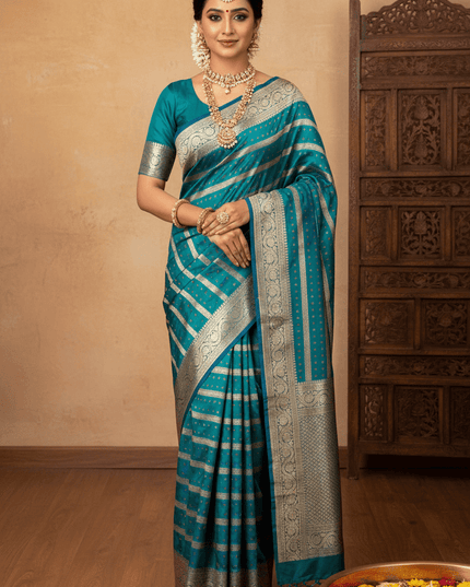 Pure Katan Silk Meenakari Pattu Saree | Golden & Silver Zari Work | 25 Styles - Rosepetals Luxe