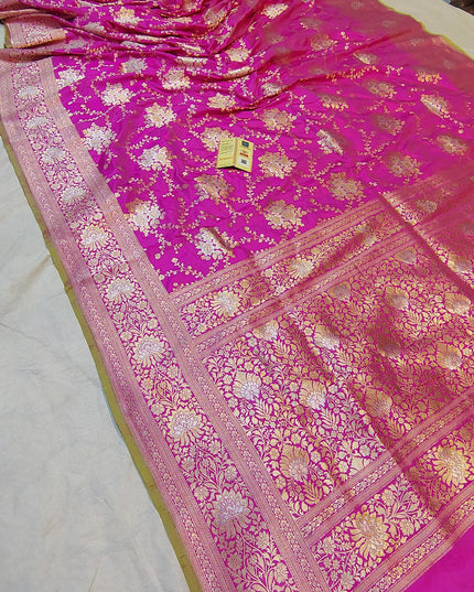 Pure Katan Silk Meenakari Pattu Saree | Golden & Silver Zari Work | 25 Styles - Rosepetals Luxe