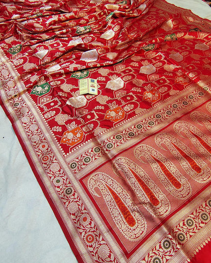 Pure Katan Silk Meenakari Pattu Saree | Golden & Silver Zari Work | 25 Styles - Rosepetals Luxe