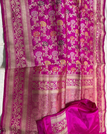 Pure Katan Silk Meenakari Pattu Saree | Golden & Silver Zari Work | 25 Styles - Rosepetals Luxe
