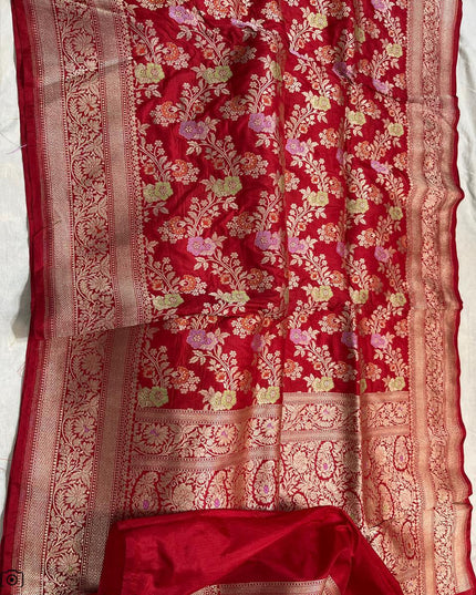 Pure Katan Silk Meenakari Pattu Saree | Golden & Silver Zari Work | 25 Styles - Rosepetals Luxe