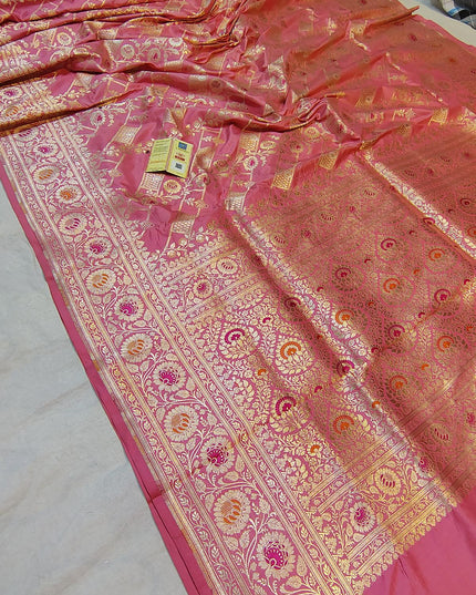 Pure Katan Silk Meenakari Pattu Saree | Golden & Silver Zari Work | 25 Styles - Rosepetals Luxe