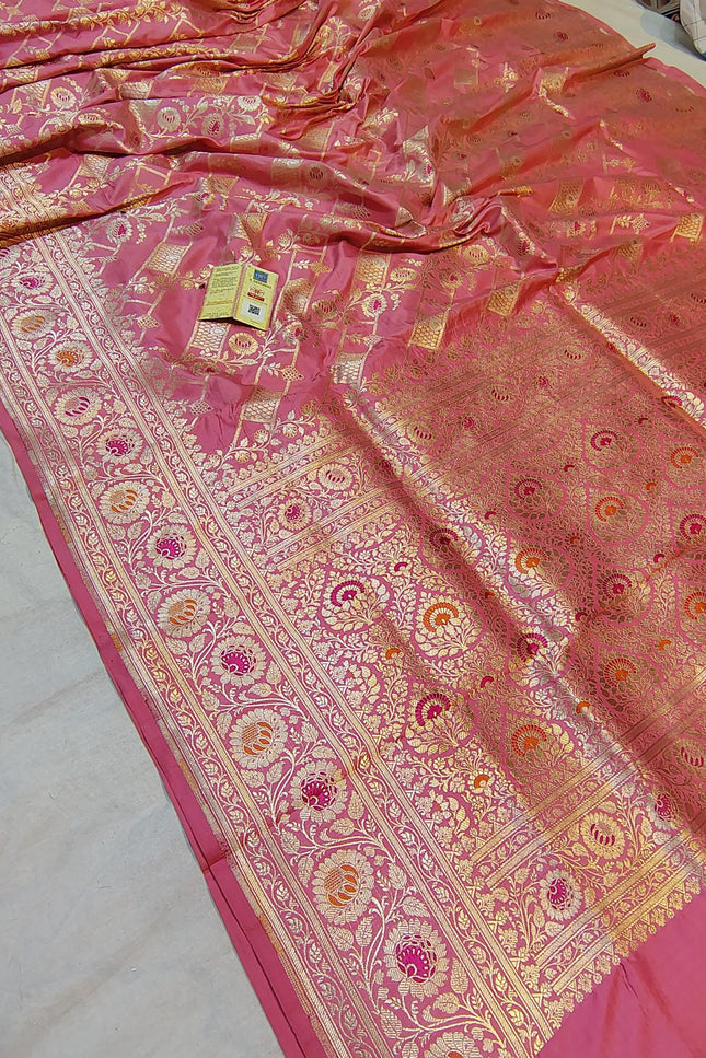 Pure Katan Silk Meenakari Pattu Saree | Golden & Silver Zari Work | 25 Styles - Rosepetals Luxe