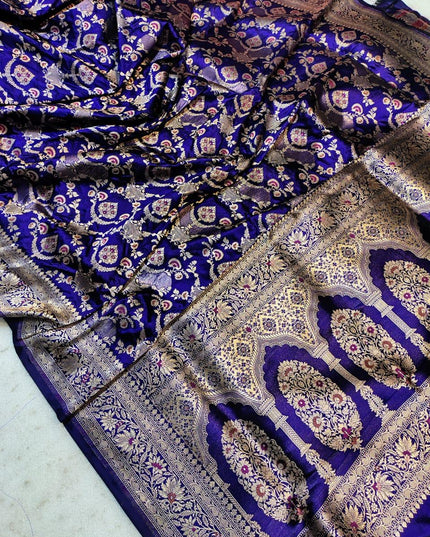 Pure Katan Silk Meenakari Pattu Saree | Golden & Silver Zari Work | 25 Styles - Rosepetals Luxe