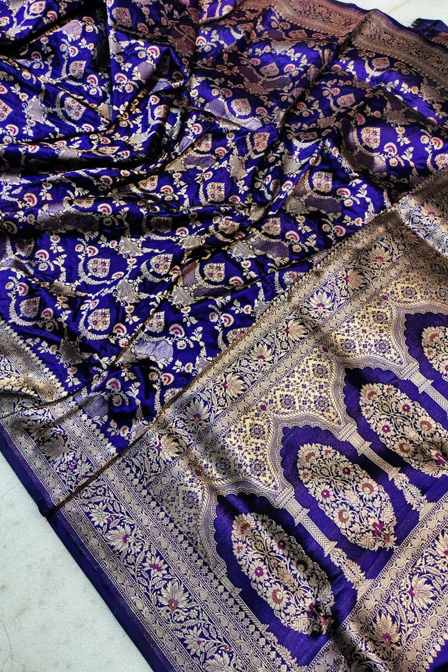 Pure Katan Silk Meenakari Pattu Saree | Golden & Silver Zari Work | 25 Styles - Rosepetals Luxe
