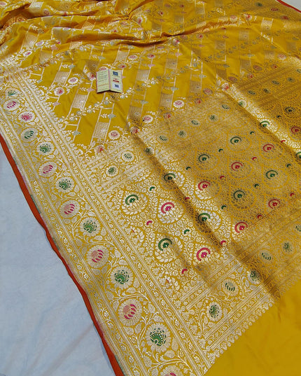 Pure Katan Silk Meenakari Pattu Saree | Golden & Silver Zari Work | 25 Styles - Rosepetals Luxe