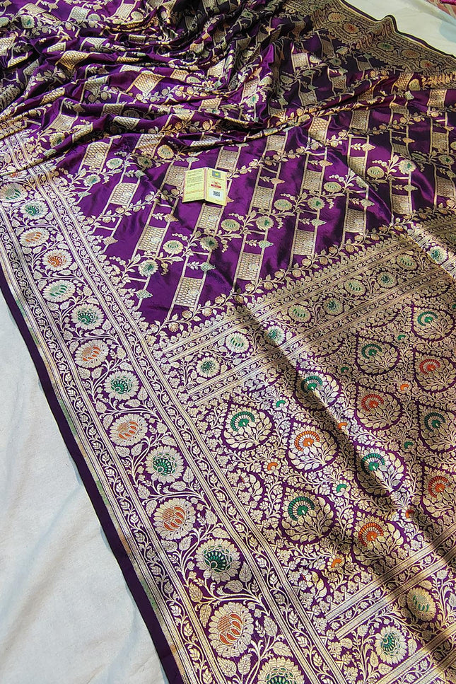Pure Katan Silk Meenakari Pattu Saree | Golden & Silver Zari Work | 25 Styles - Rosepetals Luxe