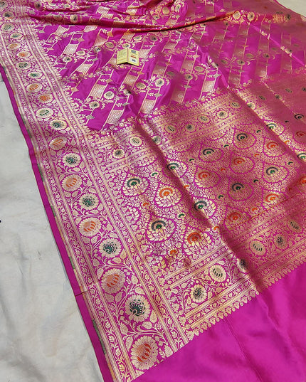 Pure Katan Silk Meenakari Pattu Saree | Golden & Silver Zari Work | 25 Styles - Rosepetals Luxe