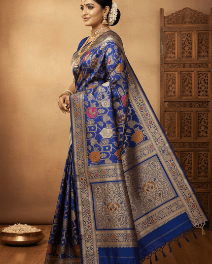 Pure Katan Silk Meenakari Pattu Saree | Golden & Silver Zari Work | 25 Styles - Rosepetals Luxe