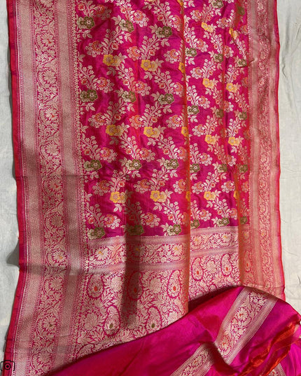 Pure Katan Silk Meenakari Pattu Saree | Golden & Silver Zari Work | 25 Styles - Rosepetals Luxe