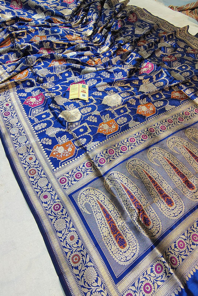 Pure Katan Silk Meenakari Pattu Saree | Golden & Silver Zari Work | 25 Styles - Rosepetals Luxe