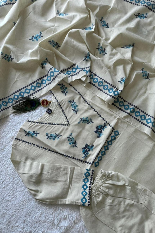 Pure Khadi Cotton Kurti Set | Digital Print & Sequence Work | With Dupatta - Rosepetals Luxe