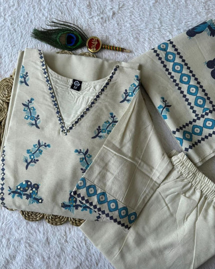 Pure Khadi Cotton Kurti Set | Digital Print & Sequence Work | With Dupatta - Rosepetals Luxe
