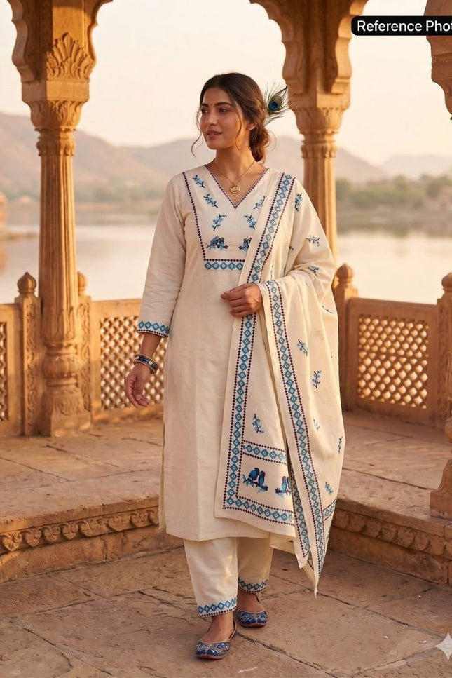 Pure Khadi Cotton Kurti Set | Digital Print & Sequence Work | With Dupatta - Rosepetals Luxe