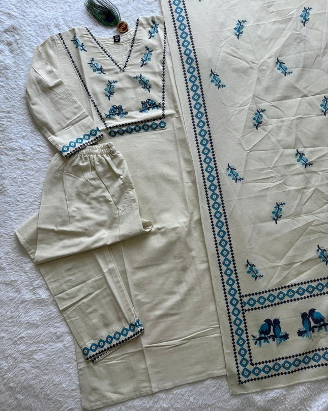 Pure Khadi Cotton Kurti Set | Digital Print & Sequence Work | With Dupatta - Rosepetals Luxe