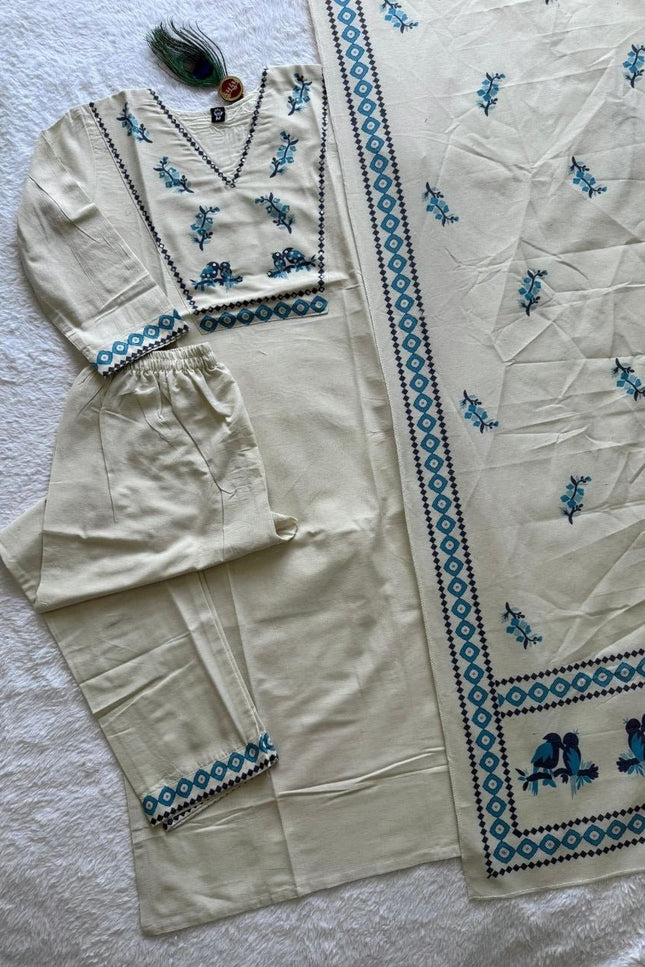 Pure Khadi Cotton Kurti Set | Digital Print & Sequence Work | With Dupatta - Rosepetals Luxe