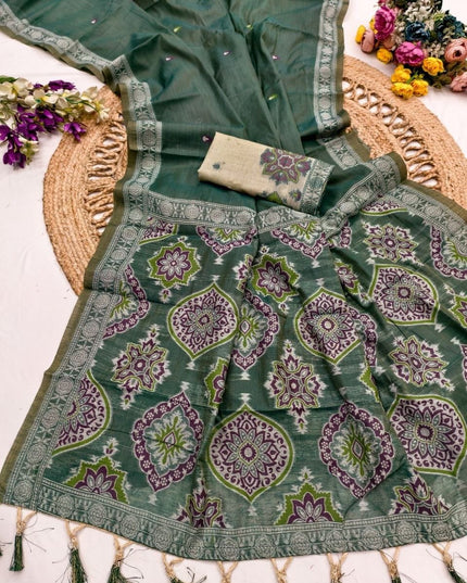 Pure Muga Cotton Saree | Minakari Weaving & Zari Border | Handloom Saree with Blouse Piece - Rosepetals Luxe