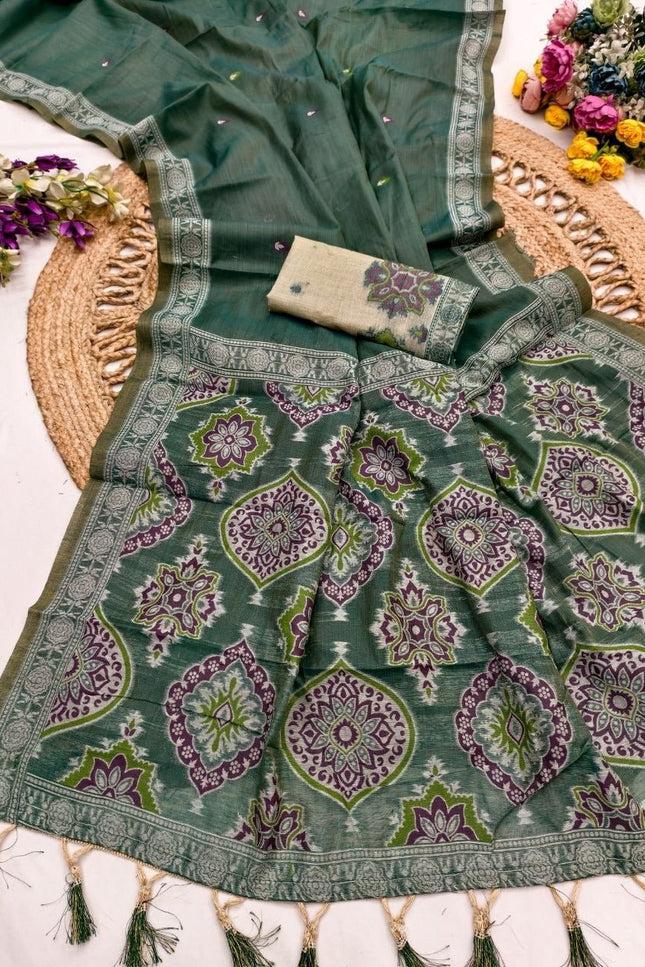 Pure Muga Cotton Saree | Minakari Weaving & Zari Border | Handloom Saree with Blouse Piece - Rosepetals Luxe