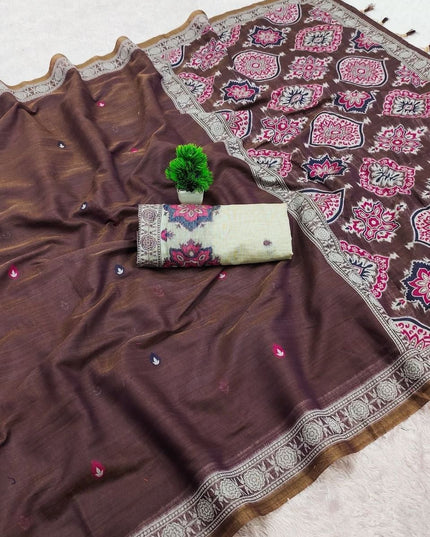 Pure Muga Cotton Saree | Minakari Weaving & Zari Border | Handloom Saree with Blouse Piece - Rosepetals Luxe
