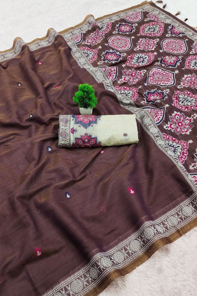 Pure Muga Cotton Saree | Minakari Weaving & Zari Border | Handloom Saree with Blouse Piece - Rosepetals Luxe