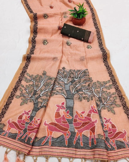 Pure Muga Cotton Saree | Minakari Weaving & Zari Border | Handloom Saree with Blouse Piece - Rosepetals Luxe