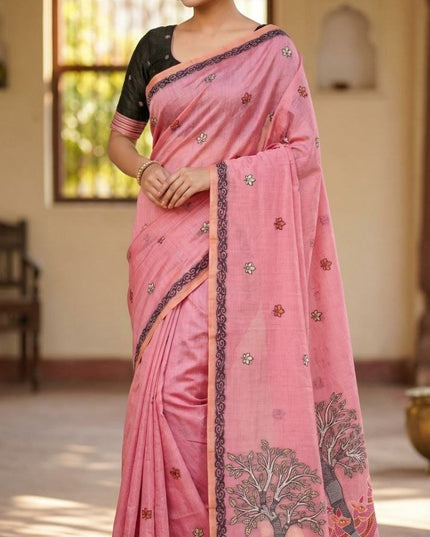 Pure Muga Cotton Saree | Minakari Weaving & Zari Border | Handloom Saree with Blouse Piece - Rosepetals Luxe