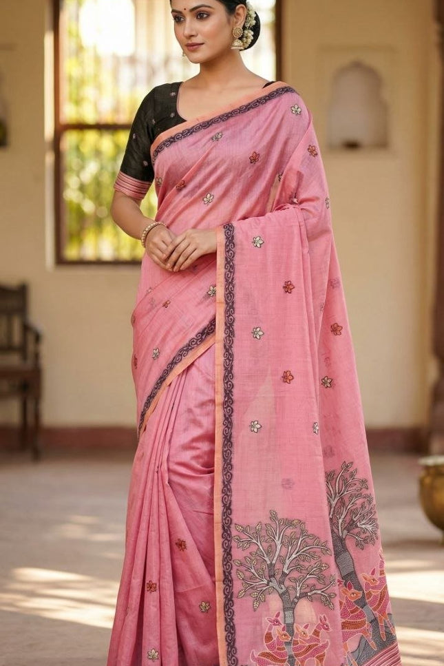 Pure Muga Cotton Saree | Minakari Weaving & Zari Border | Handloom Saree with Blouse Piece - Rosepetals Luxe