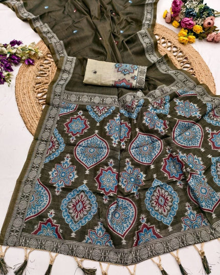 Pure Muga Cotton Saree | Minakari Weaving & Zari Border | Handloom Saree with Blouse Piece - Rosepetals Luxe