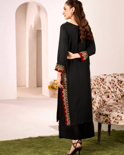 Pure Mul Chanderi Top Palazzo Set with Dupatta | Black | 3mm Sequence Embroidery | Festive Wear - Rosepetals Luxe