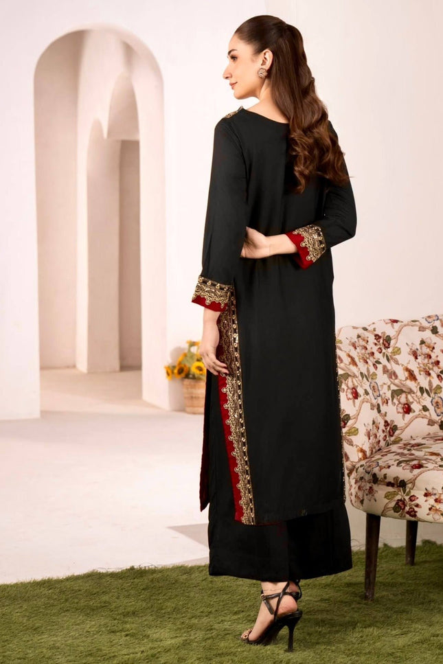 Pure Mul Chanderi Top Palazzo Set with Dupatta | Black | 3mm Sequence Embroidery | Festive Wear - Rosepetals Luxe