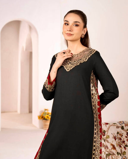 Pure Mul Chanderi Top Palazzo Set with Dupatta | Black | 3mm Sequence Embroidery | Festive Wear - Rosepetals Luxe