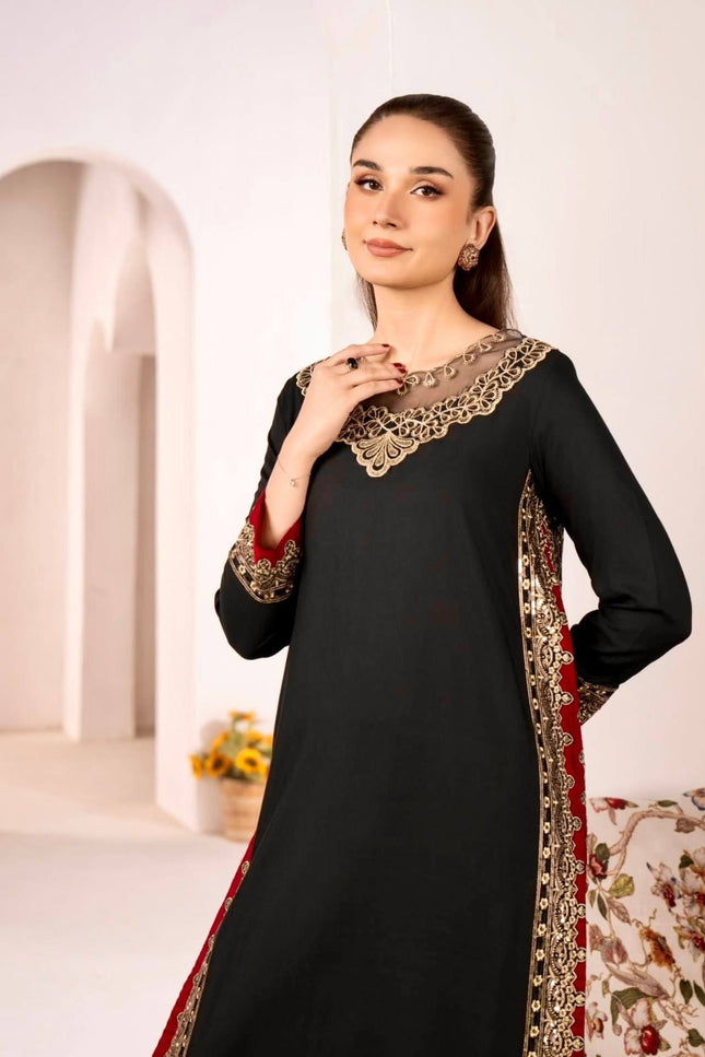 Pure Mul Chanderi Top Palazzo Set with Dupatta | Black | 3mm Sequence Embroidery | Festive Wear - Rosepetals Luxe