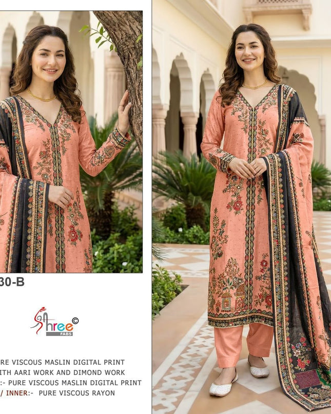 Pure Muslin Digital Print Suit Set with Aari & Handwork Dupatta - Rosepetals Luxe