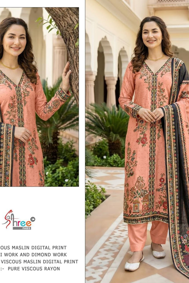 Pure Muslin Digital Print Suit Set with Aari & Handwork Dupatta - Rosepetals Luxe